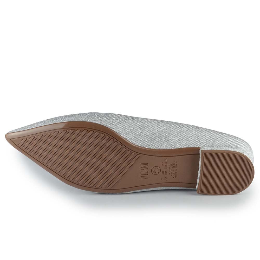 Sapatilha Feminina Bico Fino Glitter 1206.261 TELA Prata 4