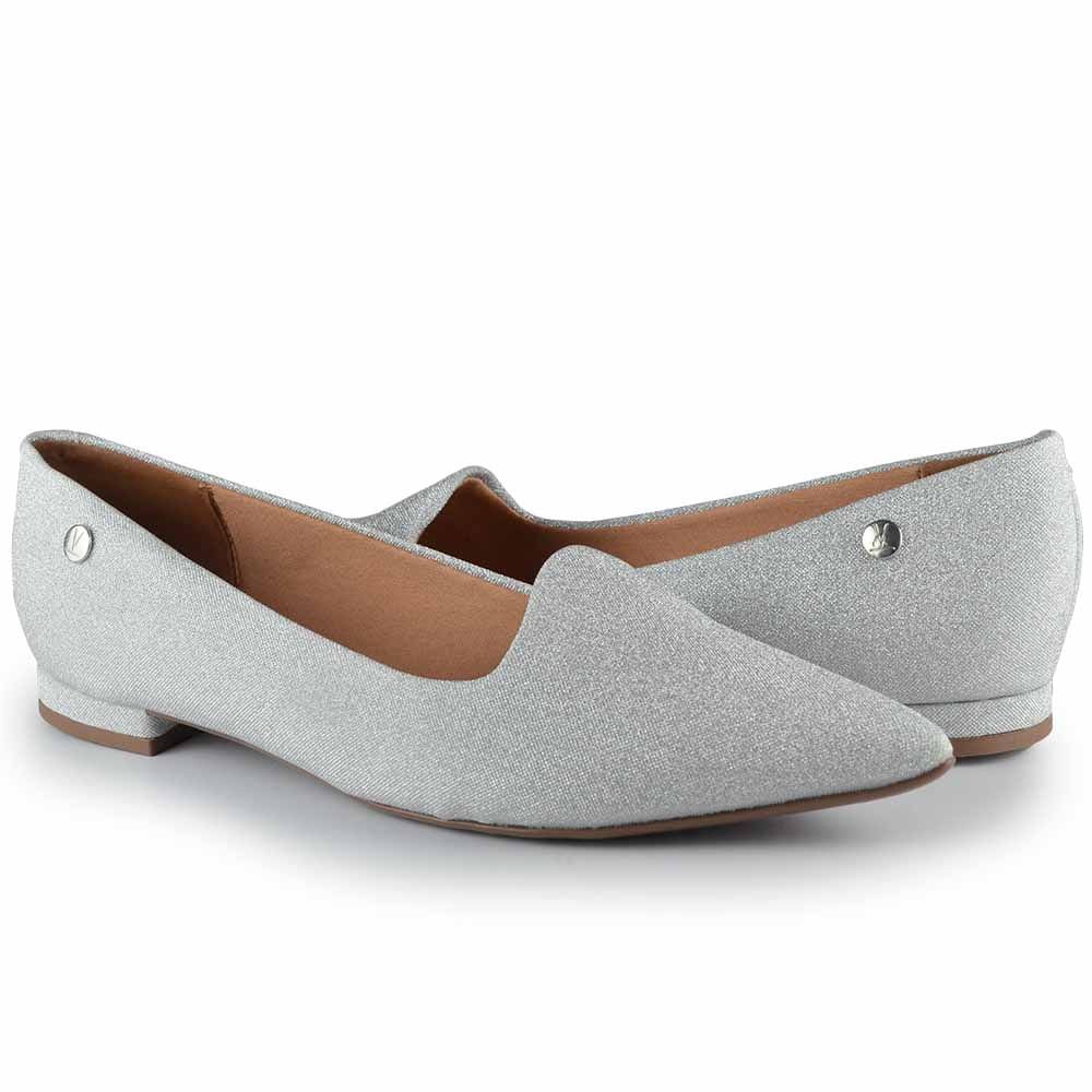 Sapatilha Feminina Bico Fino Glitter 1206.261 TELA Prata 5