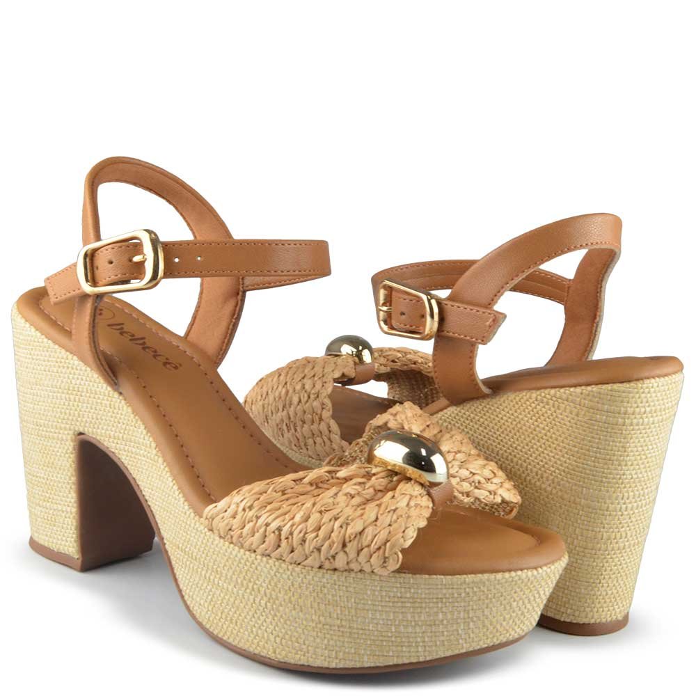 Sandália Salto Grosso Bebece Feminina T5118-187 Bege 6