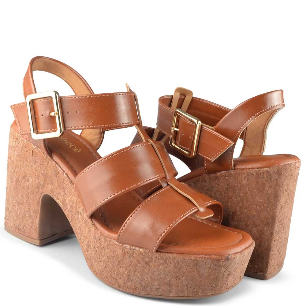 Sandália Salto Grosso Bebece Feminina T5119-054 Marrom 6