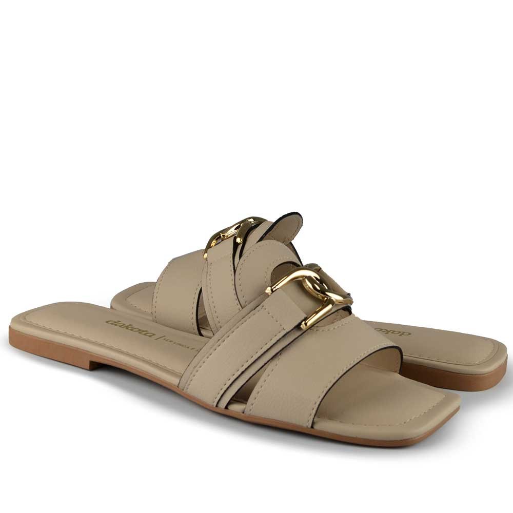 Sandália Rasteira Dakota Feminina Y9182 Bege 6