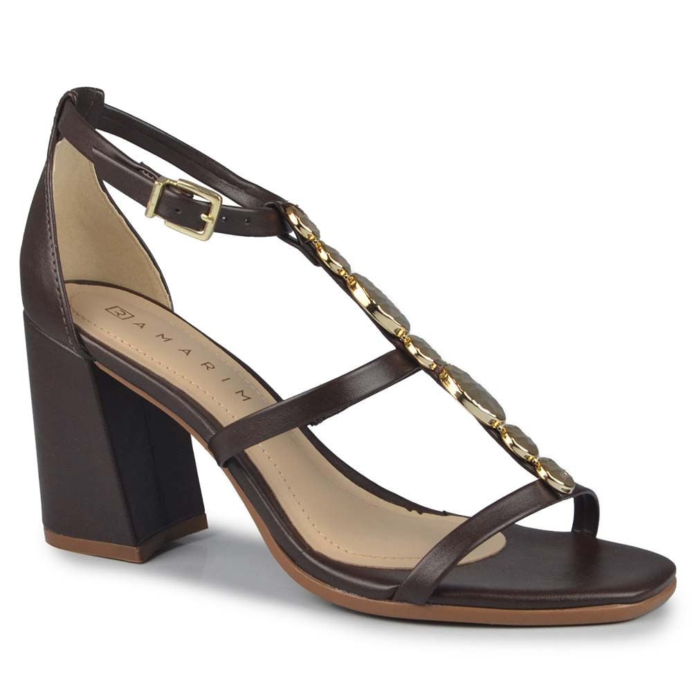 Sandália Ramarim Feminino Salto Bloco 2541207 Marrom 2