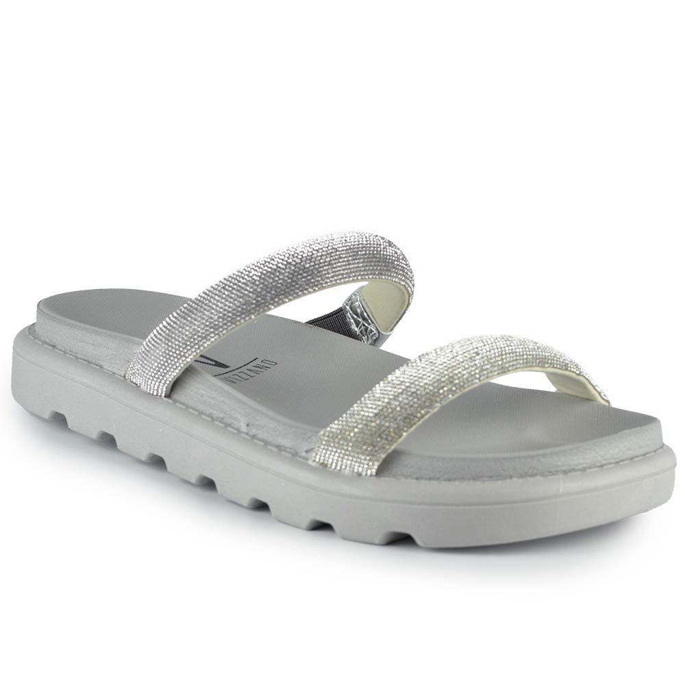 Sandália Papete Vizzano Feminina Strass - Brilho BK 6459.110 MADRI Cinza 2