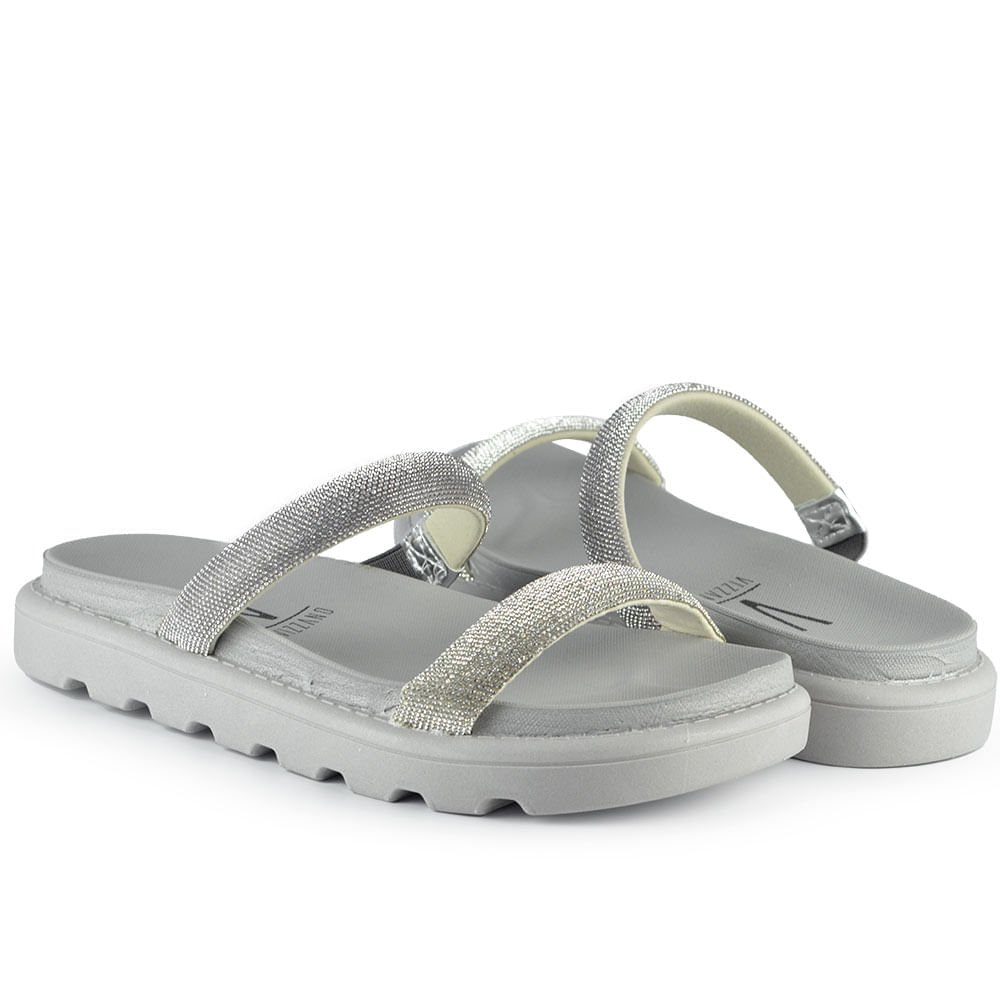 Sandália Papete Vizzano Feminina Strass - Brilho BK 6459.110 MADRI Cinza 6