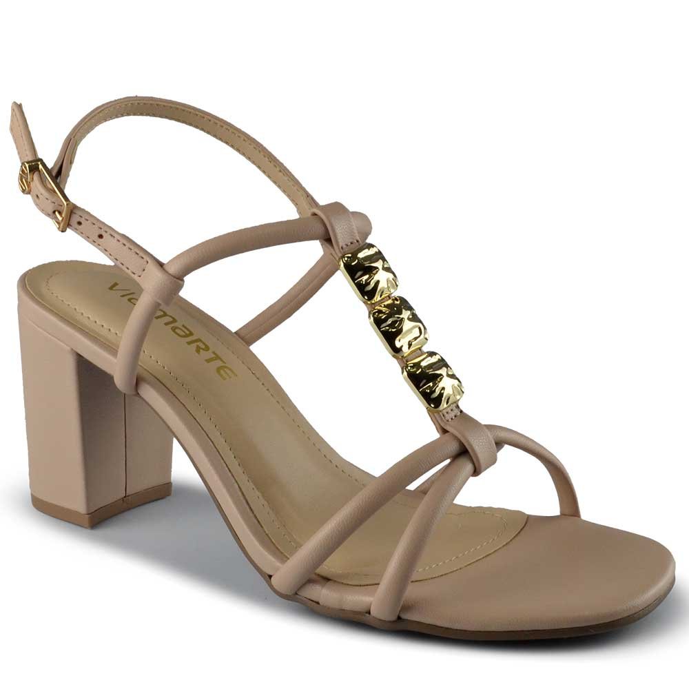 Sandália Via Marte Feminina Salto Bloco 265-006-02 Bege 2