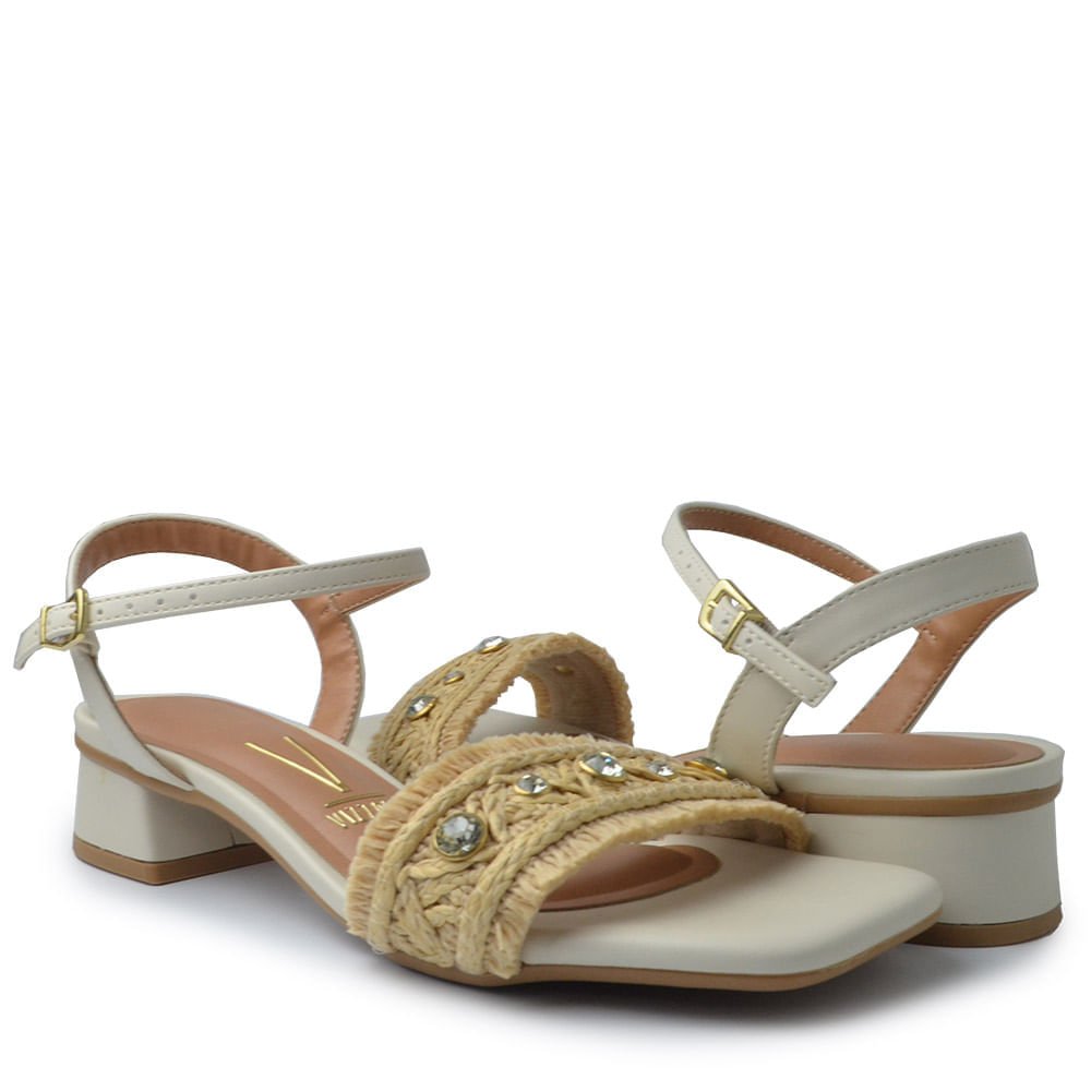 Sandália Salto Baixo Vizzano Feminina 6454.139 Branco 6