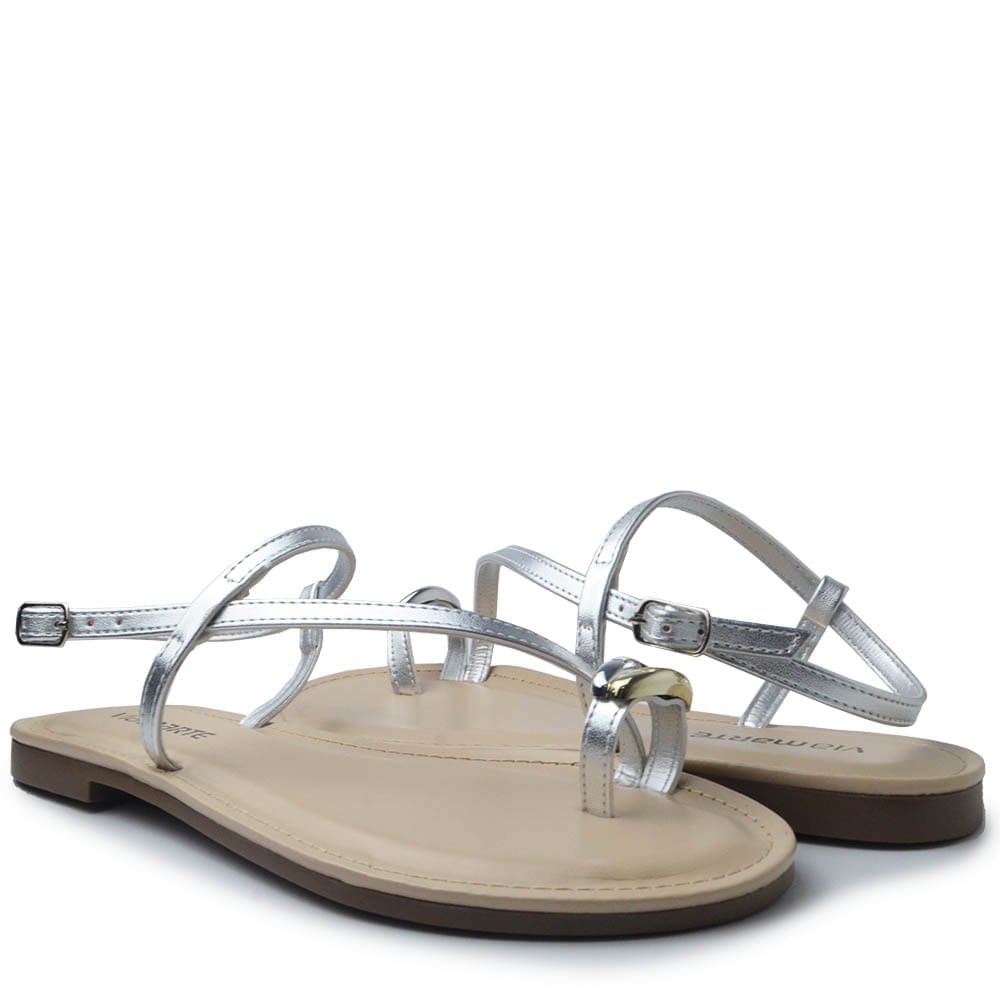 Sandália Rasteira Via Marte Feminina 330-002-01 Prata 6