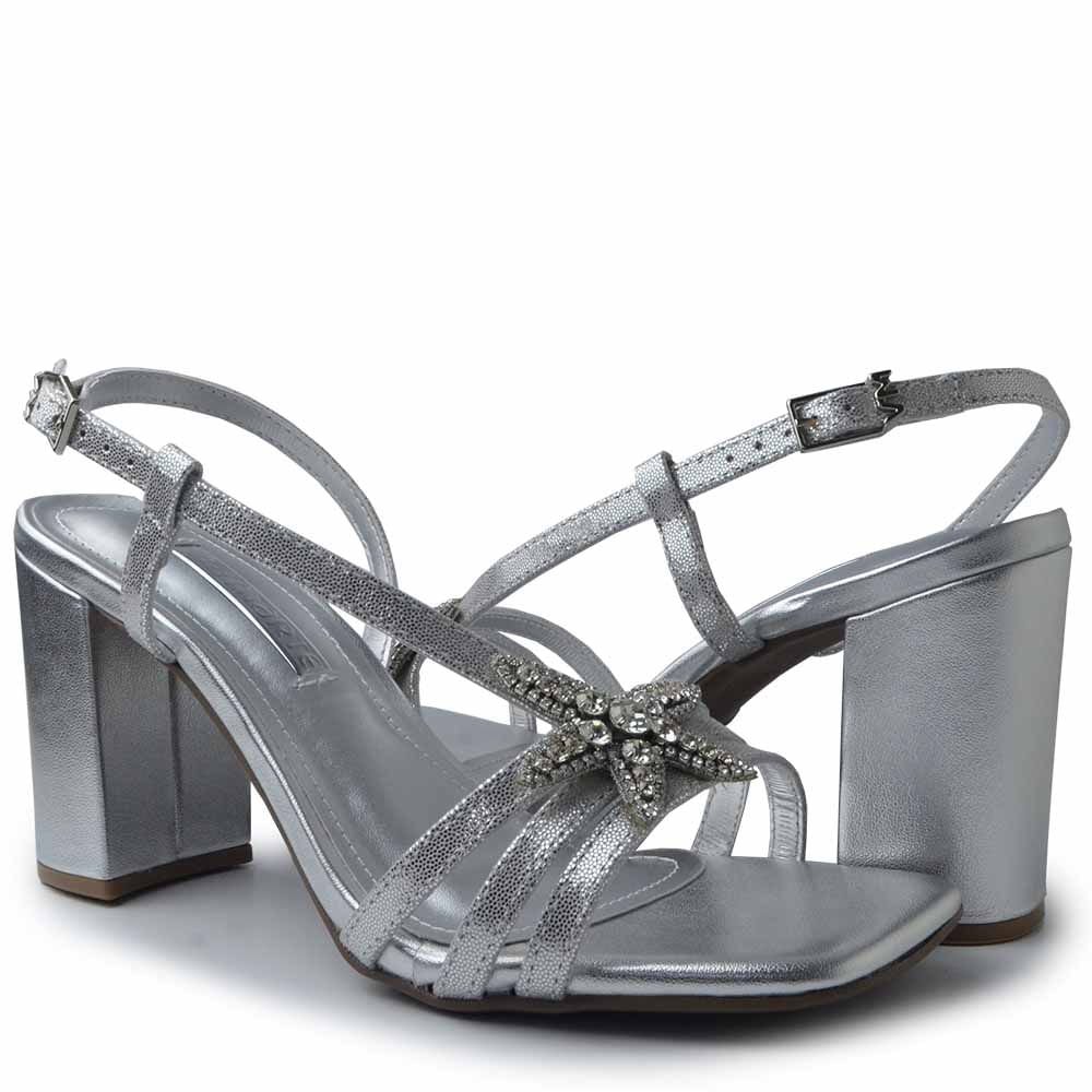 Sandália Via Marte Feminina Salto Bloco 139-036-01 Prata 6