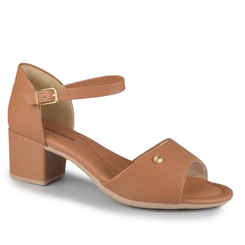Sandália Salto Baixo Comfortflex Feminina 2557405 Marrom Claro 2