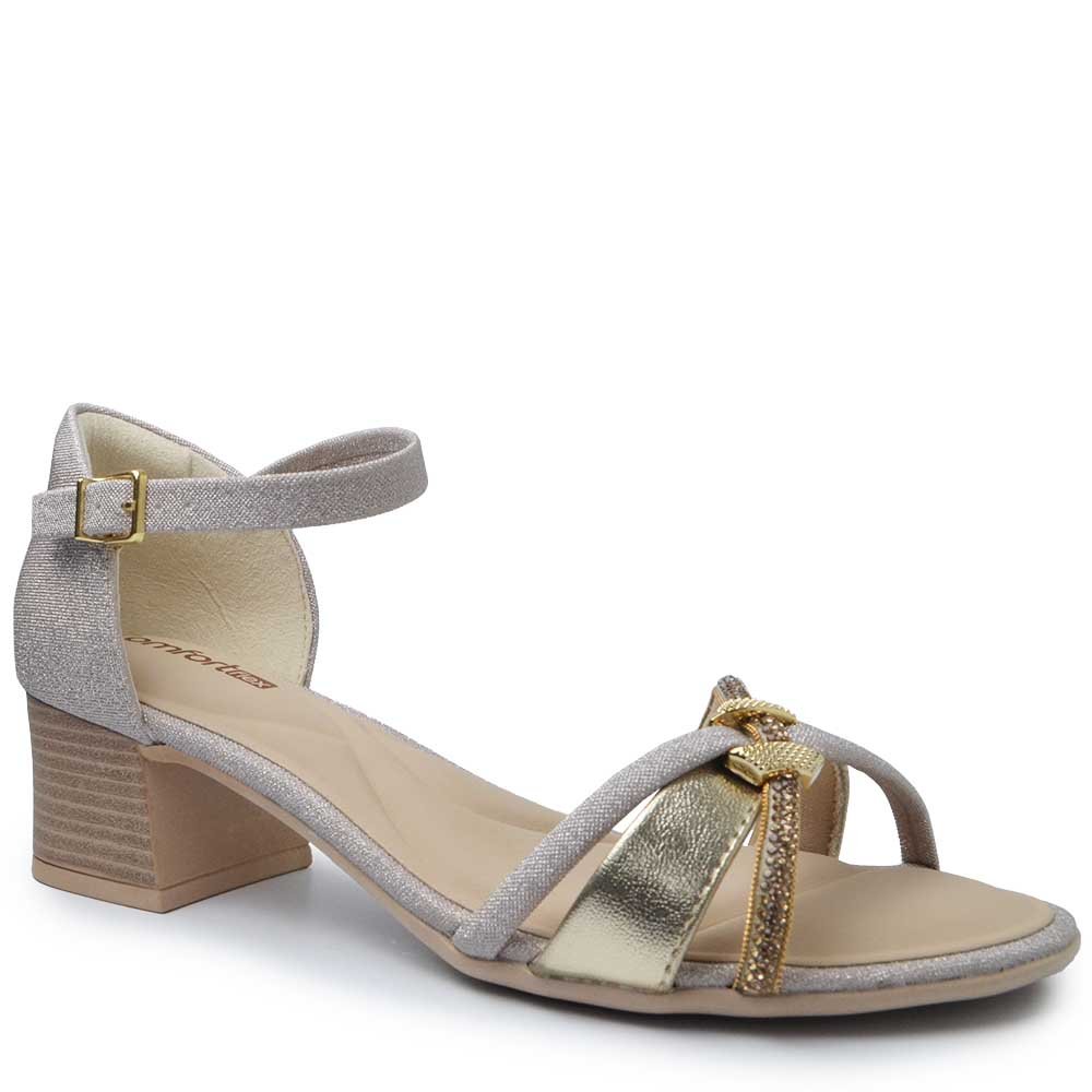 Sandália Comfortflex Salto Bloco Feminina 2556408 Bege 2