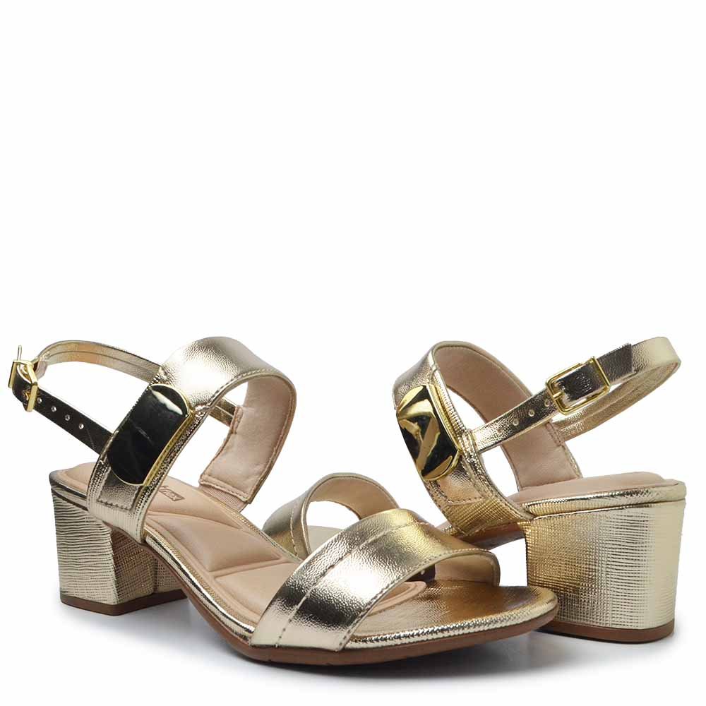 Sandália Comfortflex Salto Bloco Feminina 2562402 Dourado 6