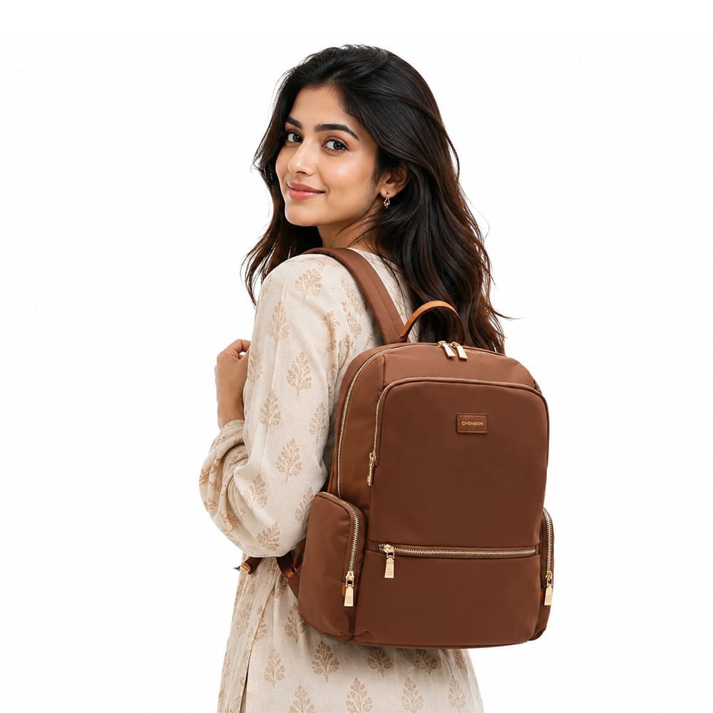 Mochila Chenson Feminina Twill Nylon CG85335 Marrom 2