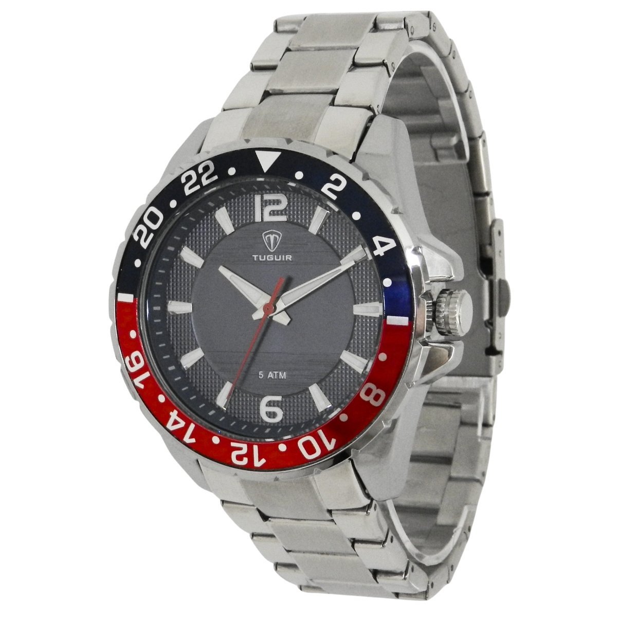 Relógio Masculino Tuguir Analógico 2399 Prata e Vermelho Prata 5