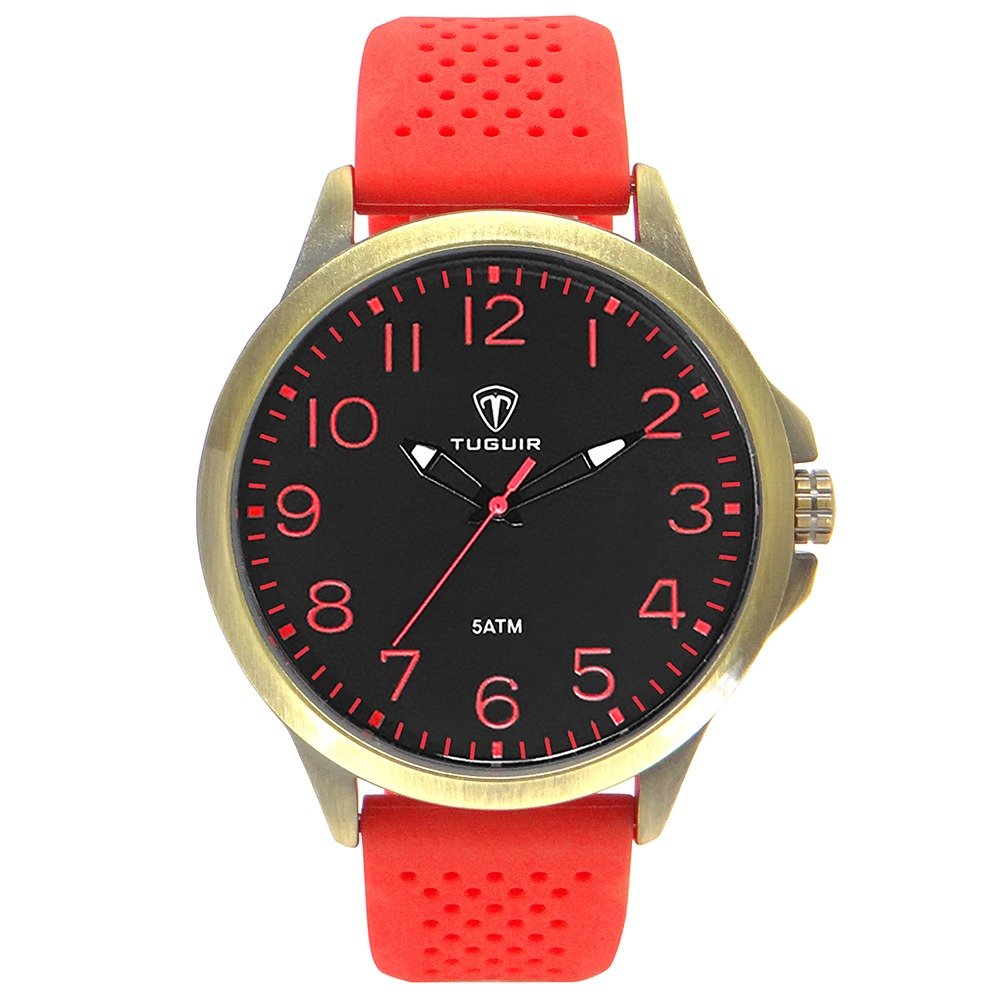 Relógio Masculino Tuguir Analógico TG100 Bronze e Vermelho