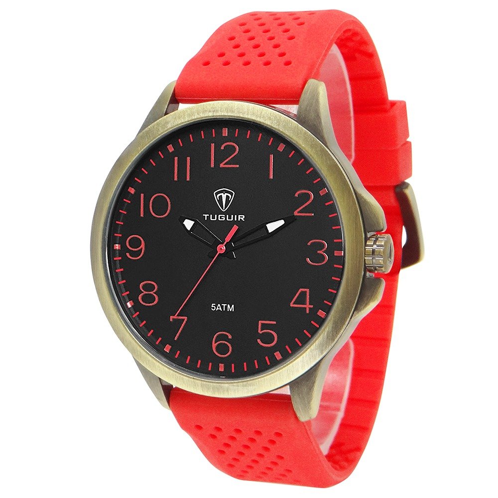 Relógio Masculino Tuguir Analógico TG100 Bronze e Vermelho Dourado 2
