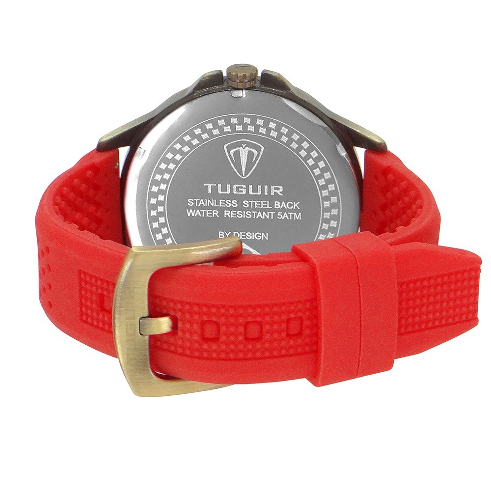 Relógio Masculino Tuguir Analógico TG100 Bronze e Vermelho Dourado 3