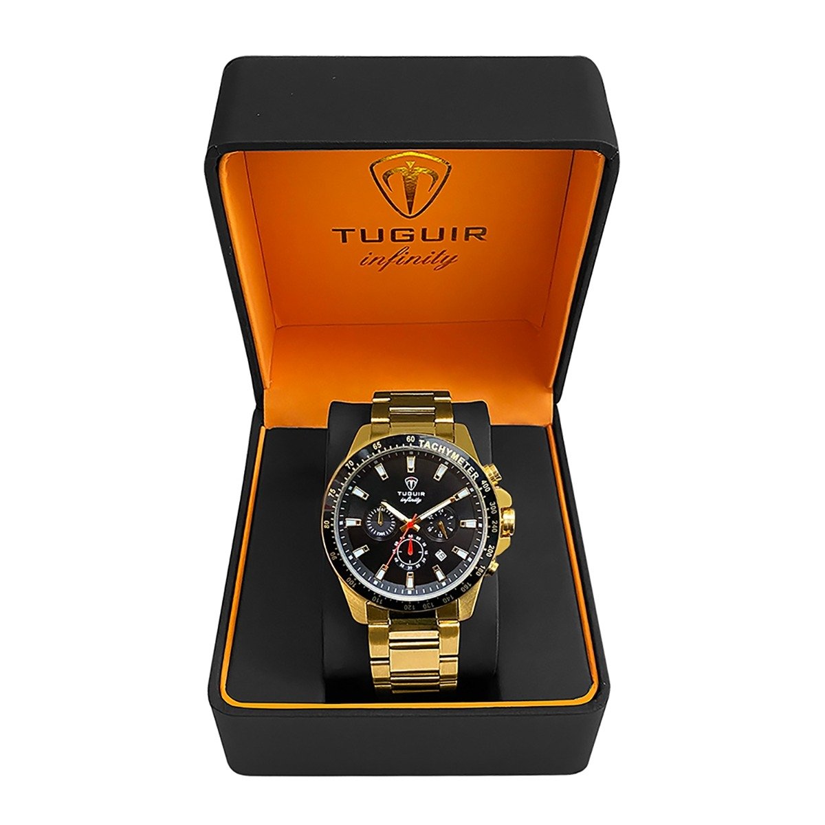 Relógio Cronógrafo Masculino de Aço Tuguir Analógico Infinity TGI37029 Dourado  e Preto Dourado 2