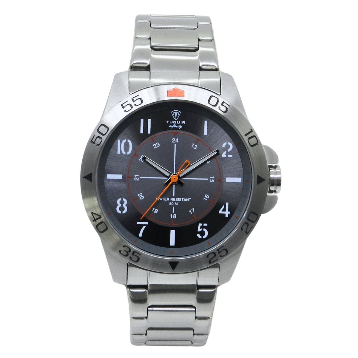 Relógio Masculino de Aço Tuguir Analógico Infinity 9167F Prata e Cinza e Laranja