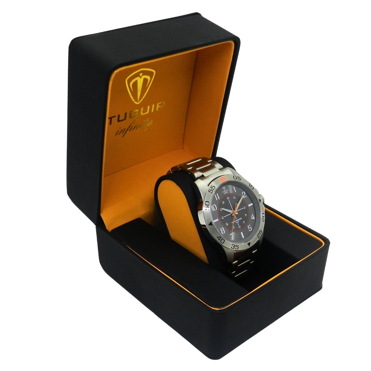 Relógio Masculino de Aço Tuguir Analógico Infinity 9167F Prata e Cinza e Laranja Prata 3