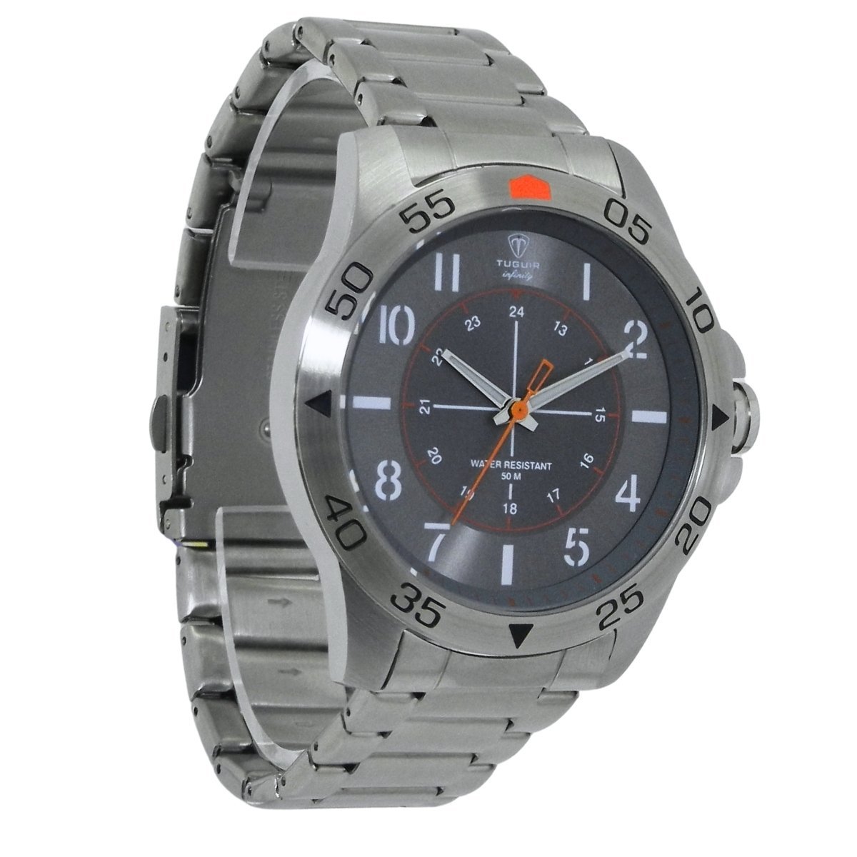 Relógio Masculino de Aço Tuguir Analógico Infinity 9167F Prata e Cinza e Laranja Prata 4
