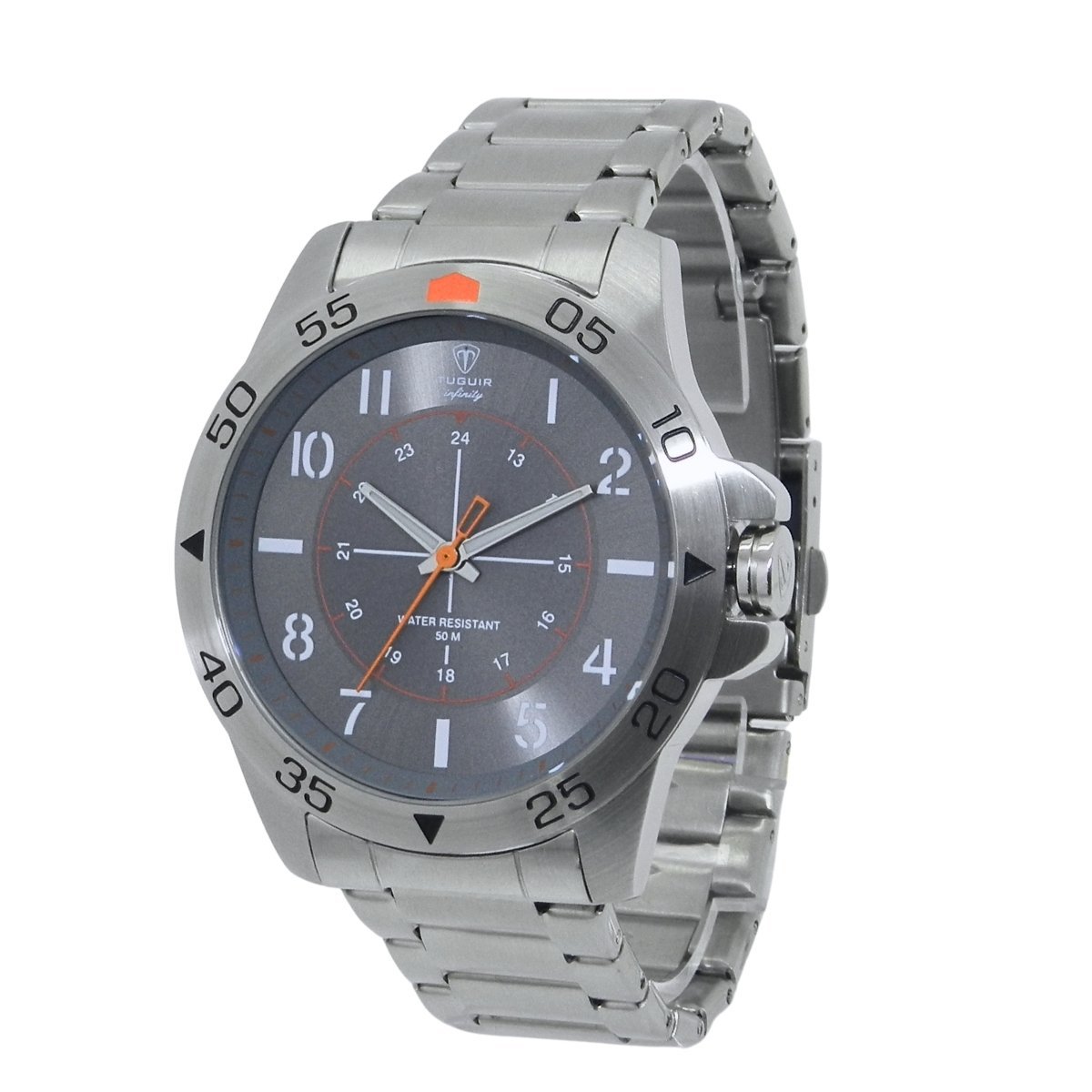 Relógio Masculino de Aço Tuguir Analógico Infinity 9167F Prata e Cinza e Laranja Prata 5