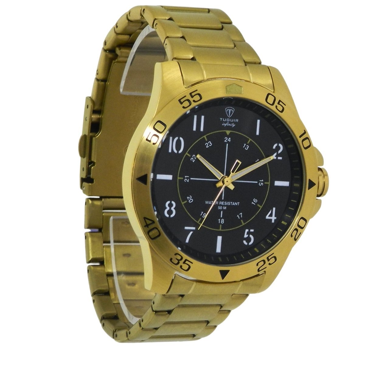 Relógio Masculino de Aço Tuguir Analógico Infinity 9167F Dourado e Preto Dourado 4