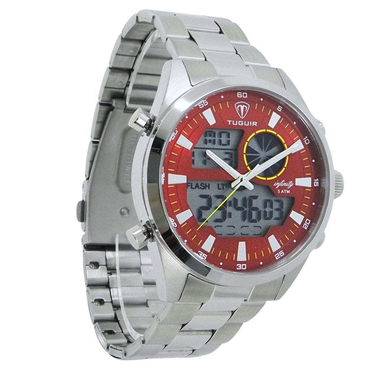 Relógio Masculino de Aço Tuguir AnaDigi Infinity GCS-1265 Prata e Vermelho Prata 4