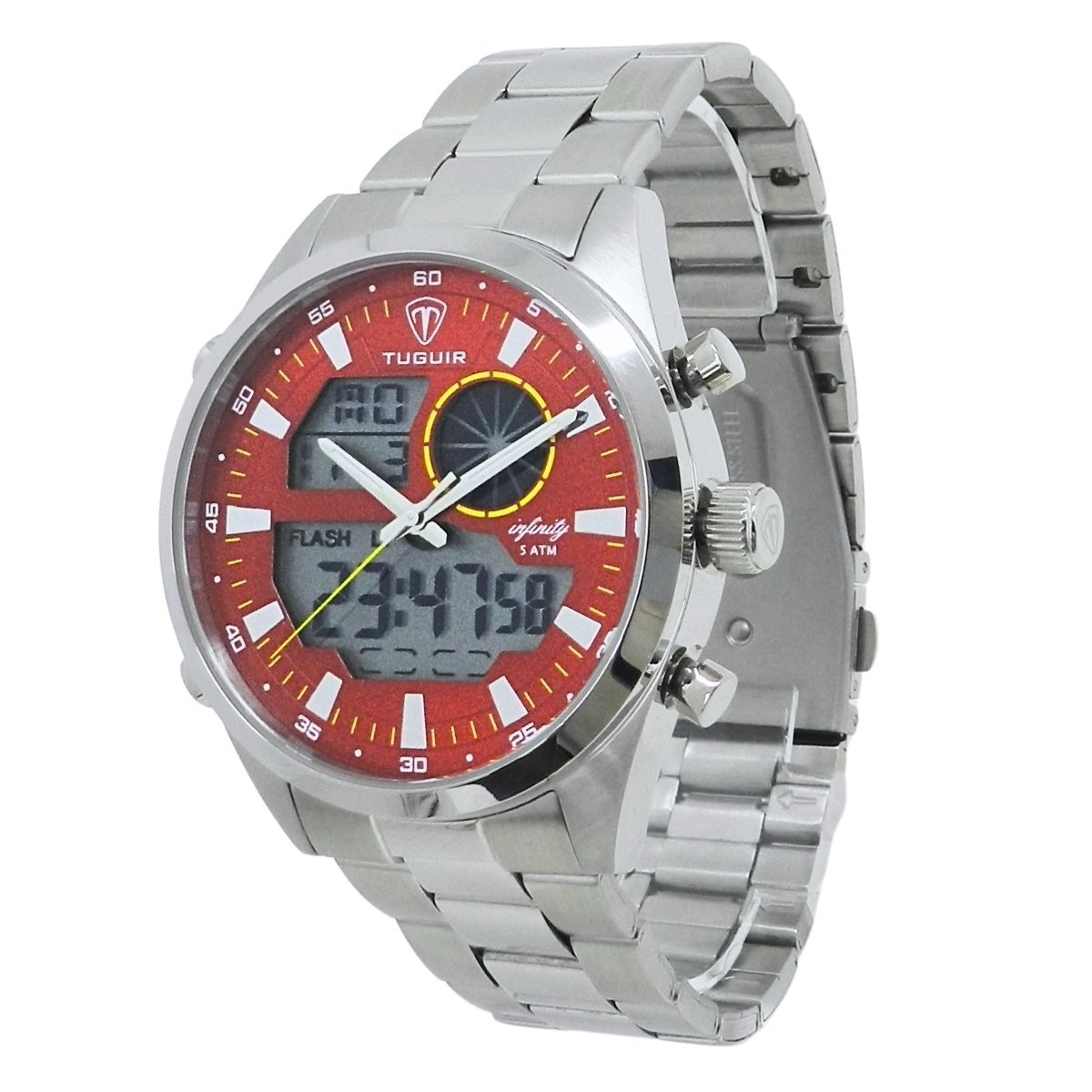 Relógio Masculino de Aço Tuguir AnaDigi Infinity GCS-1265 Prata e Vermelho Prata 5