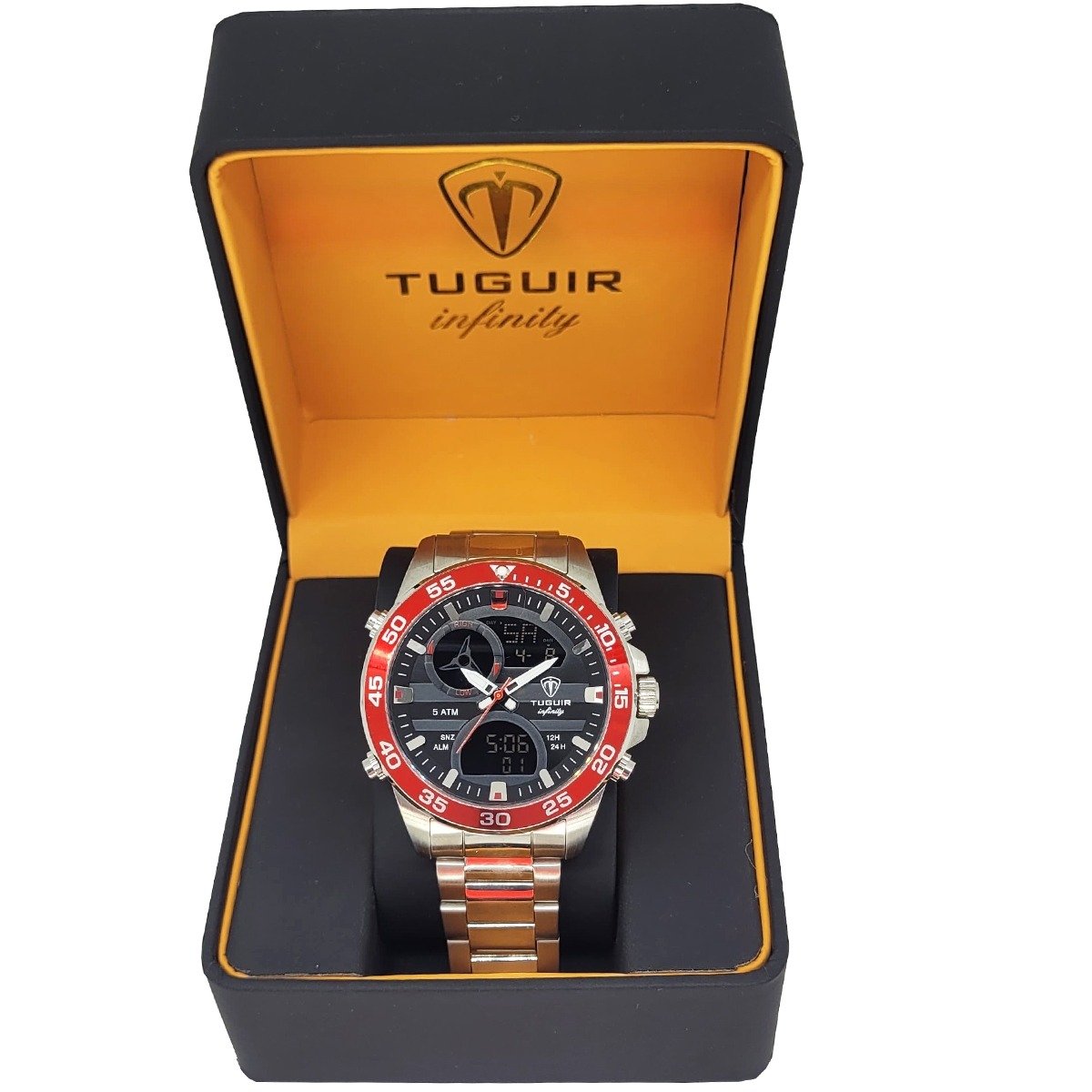 Relógio Masculino de Aço Tuguir AnaDigi Infinity 1881D Prata e Vermelho Prata 2