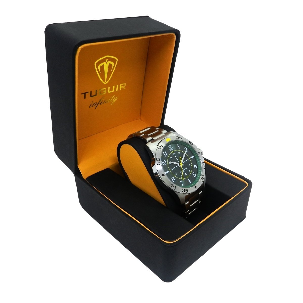 Relógio Masculino de Aço Tuguir Analógico Infinity 9167F Prata e Verde e Amarelo Prata 3