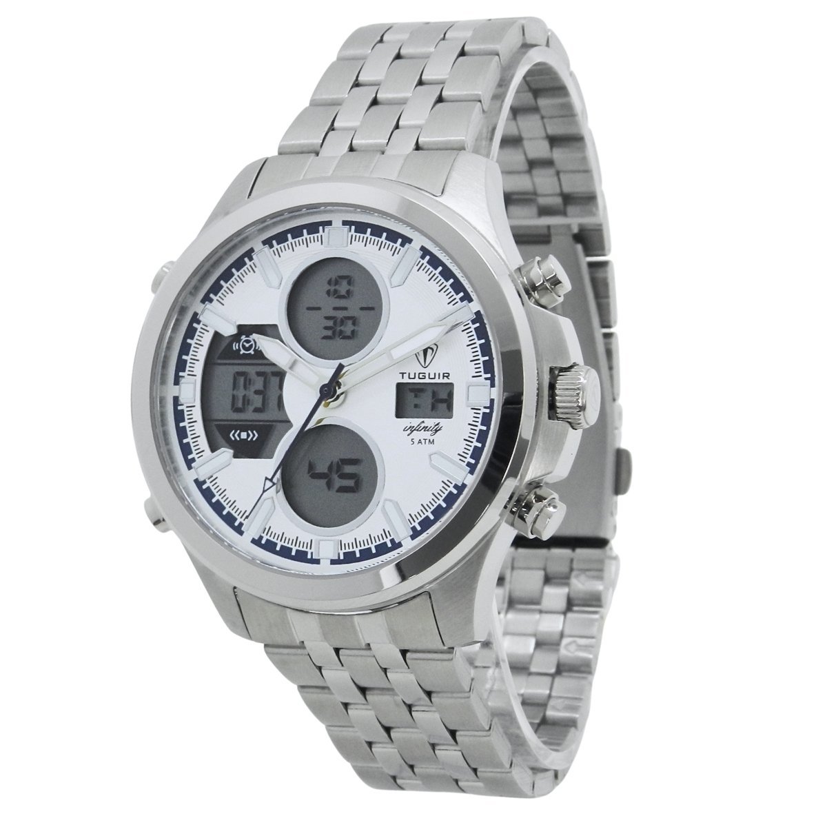 Relógio Masculino de Aço Tuguir AnaDigi Infinity GCS-1273 Prata e Branco e Azul Prata 5