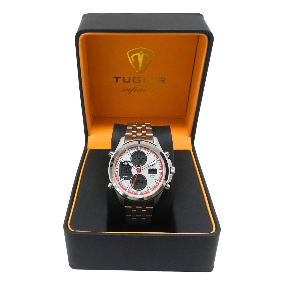 Relógio Masculino de Aço Tuguir AnaDigi Infinity GCS-1273 Prata e Branco e Vermelho Prata 2