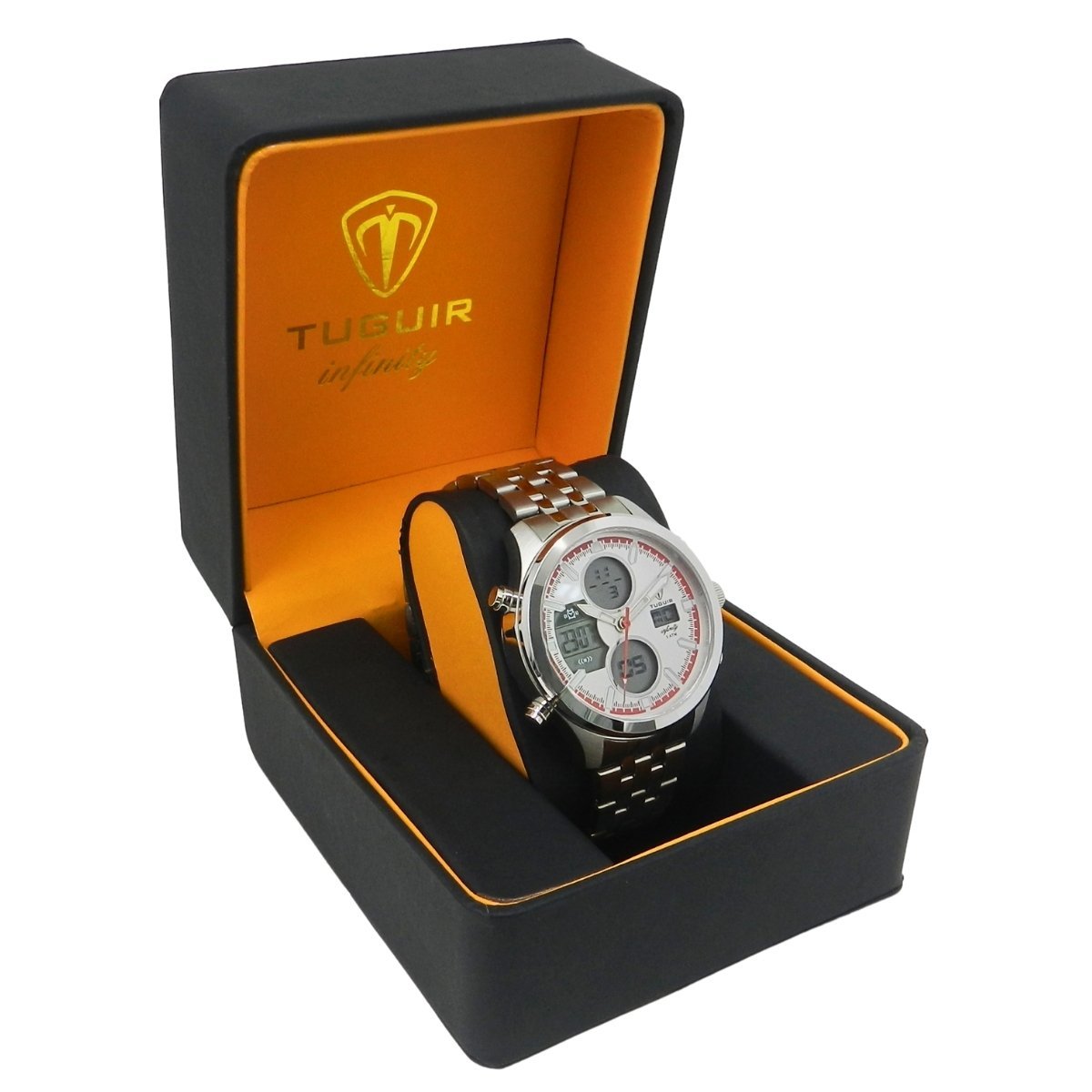 Relógio Masculino de Aço Tuguir AnaDigi Infinity GCS-1273 Prata e Branco e Vermelho Prata 3