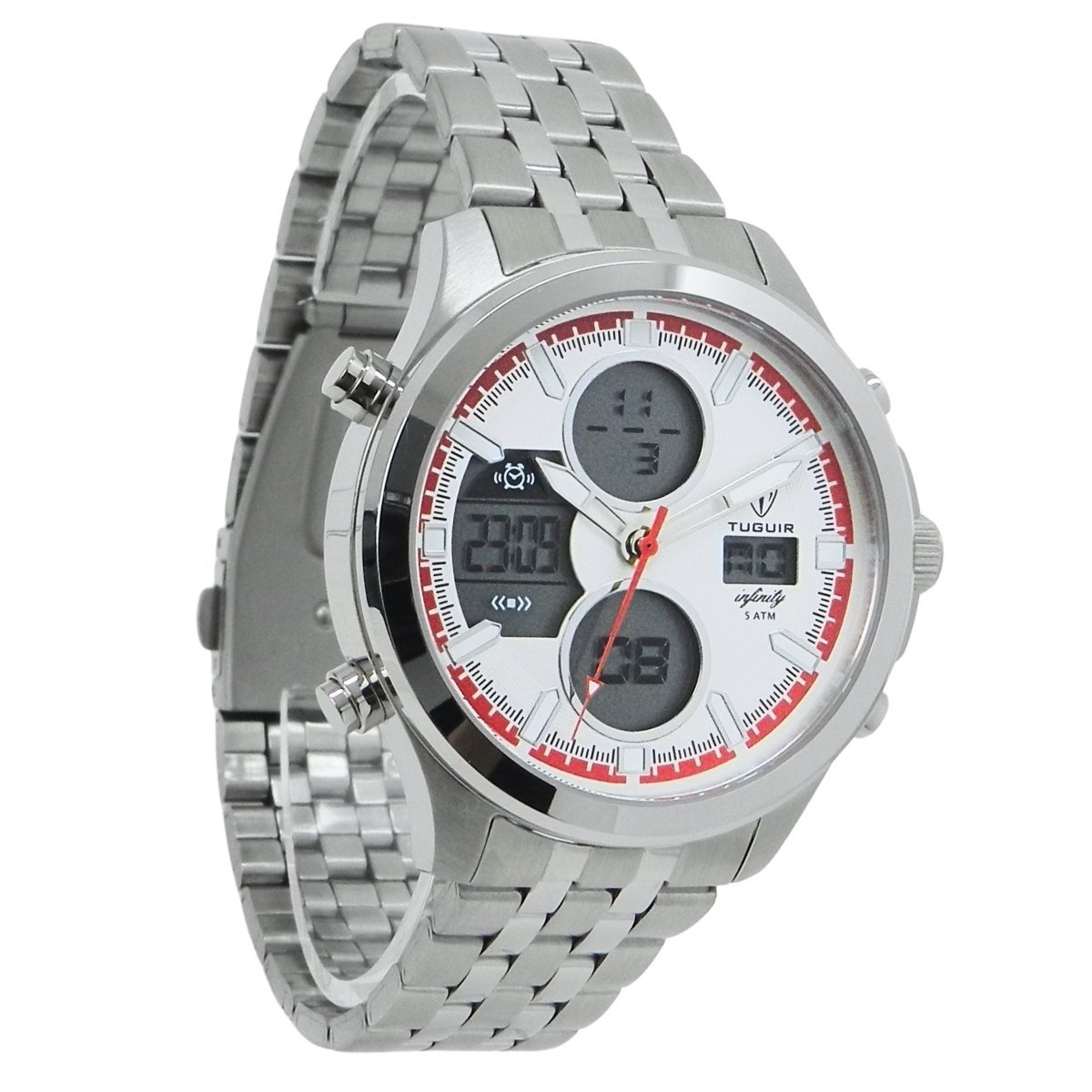 Relógio Masculino de Aço Tuguir AnaDigi Infinity GCS-1273 Prata e Branco e Vermelho Prata 4