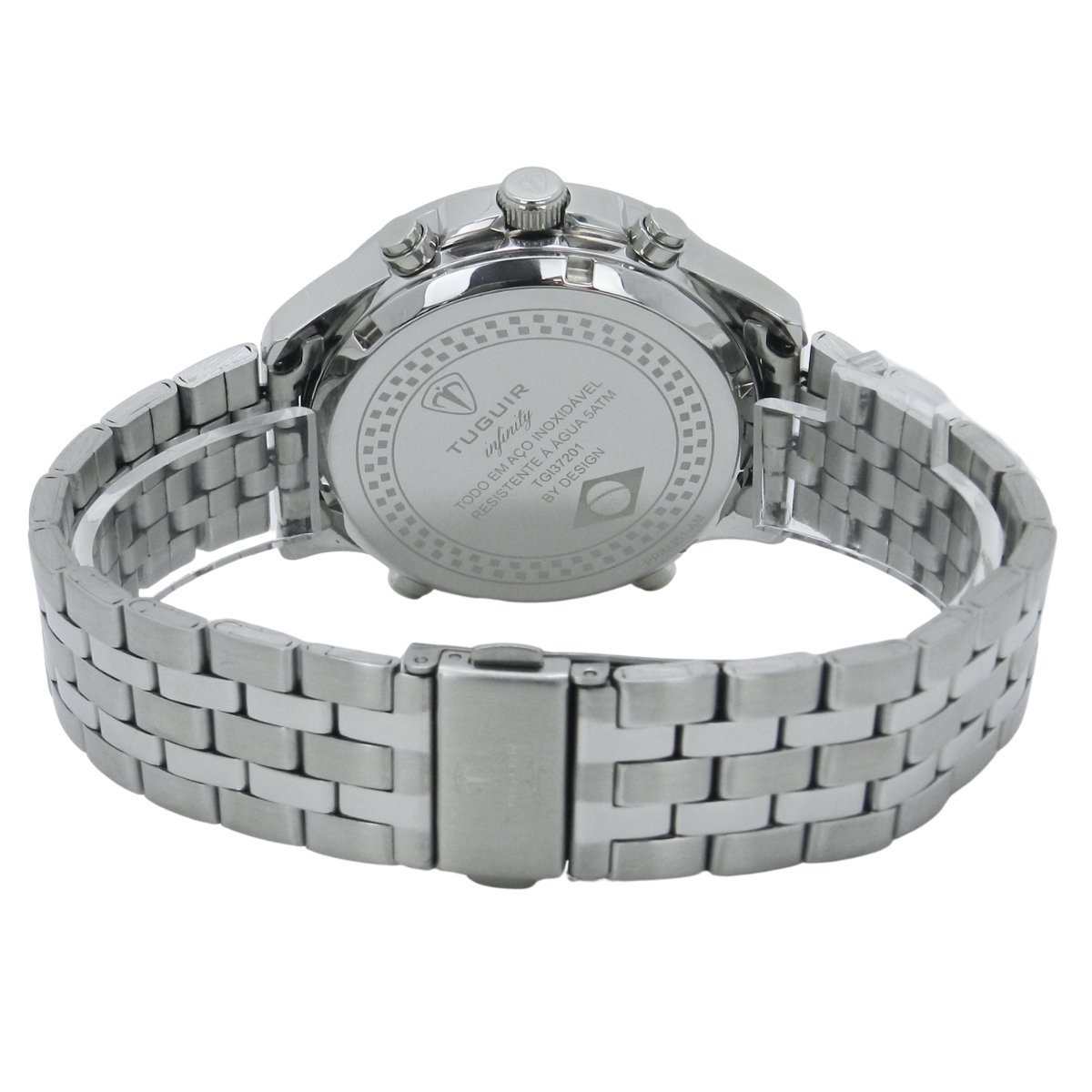 Relógio Masculino de Aço Tuguir AnaDigi Infinity GCS-1273 Prata e Branco e Vermelho Prata 6