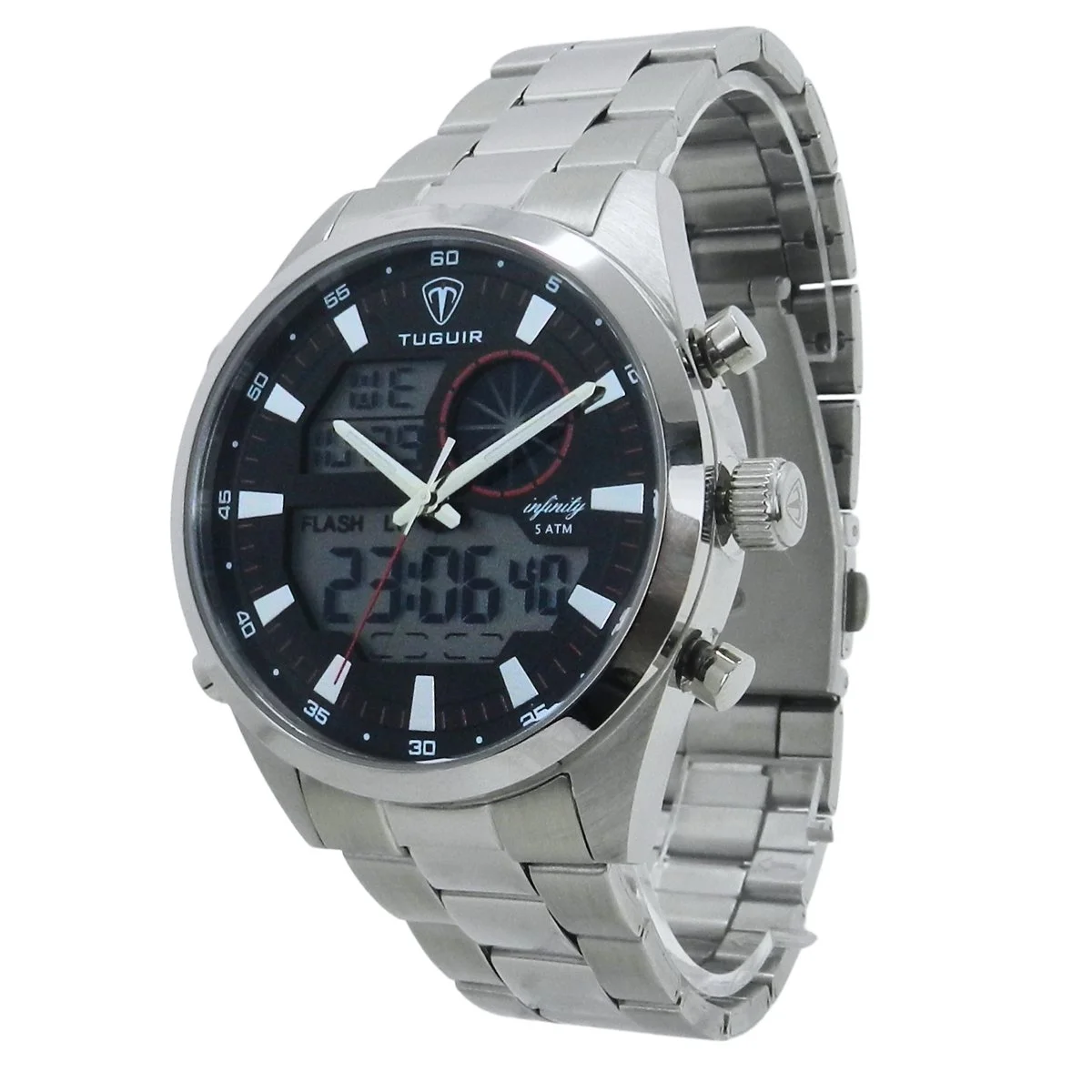 Relógio Masculino de Aço Tuguir AnaDigi Infinity GCS-1265 Prata e Preto Prata 5