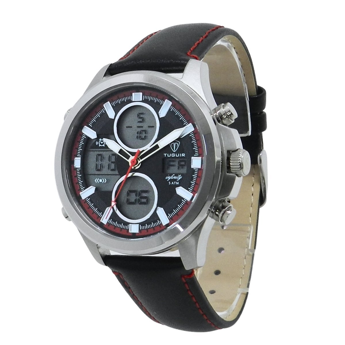 Relógio Masculino de Aço Tuguir AnaDigi Infinity GCS-1273 Prata e Preto e Vermelho Prata 5