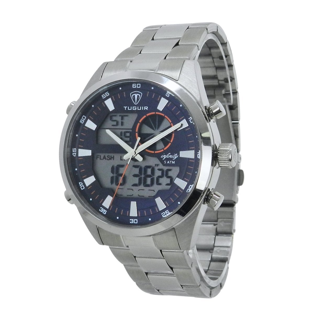 Relógio Masculino de Aço Tuguir AnaDigi Infinity GCS-1265 Prata e Azul Prata 5