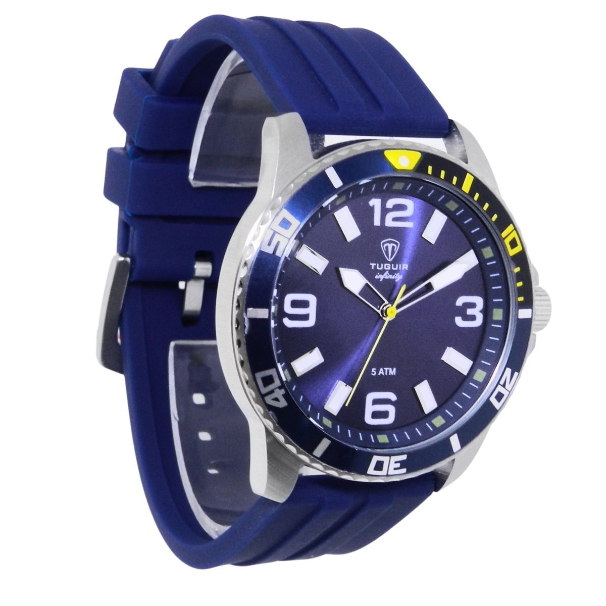 Relógio Masculino de Aço Tuguir Analógico Infinity 9169C Prata e Azul e Amarelo Prata 4