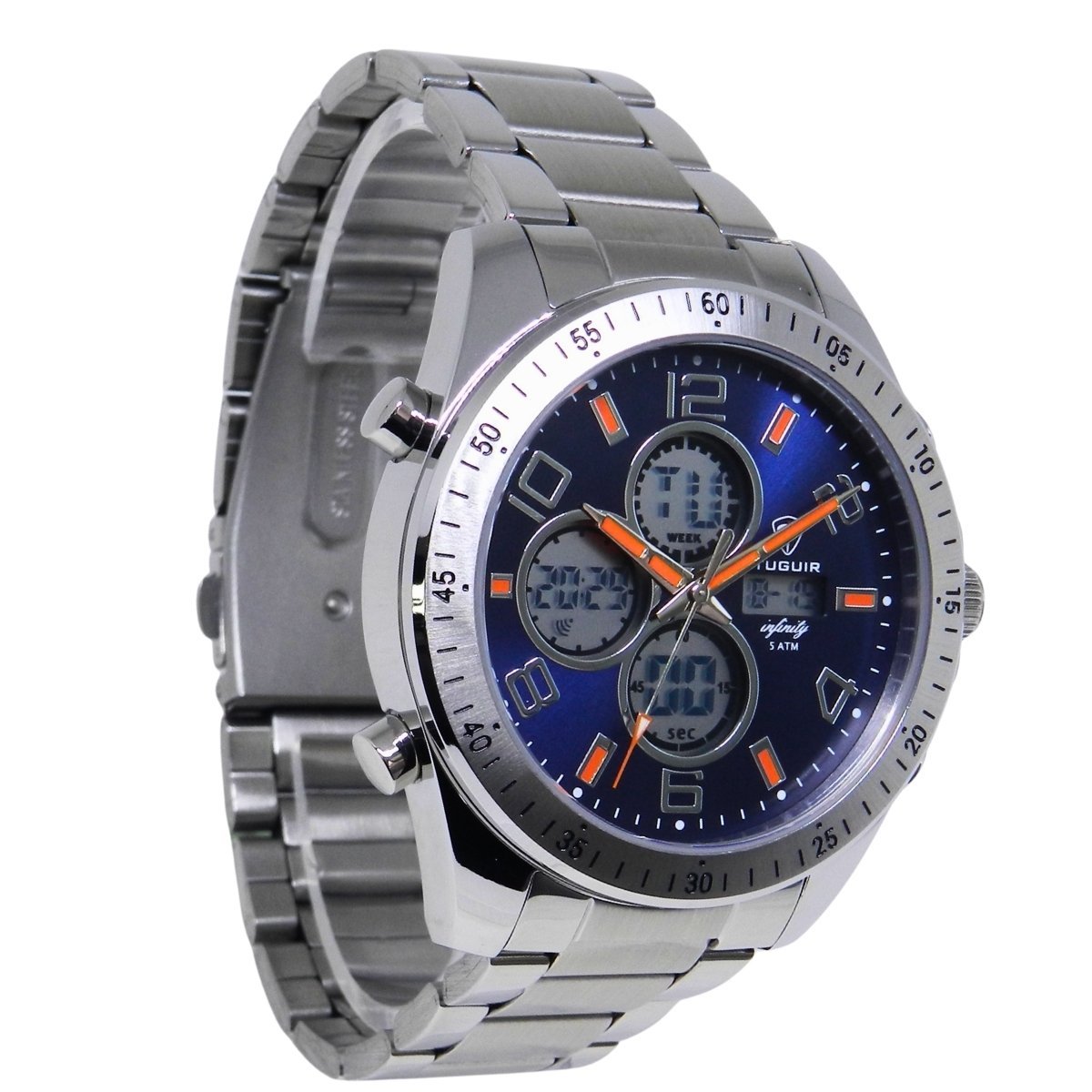 Relógio Masculino de Aço Tuguir AnaDigi Infinity GCS-1274 Prata e Azul Prata 4