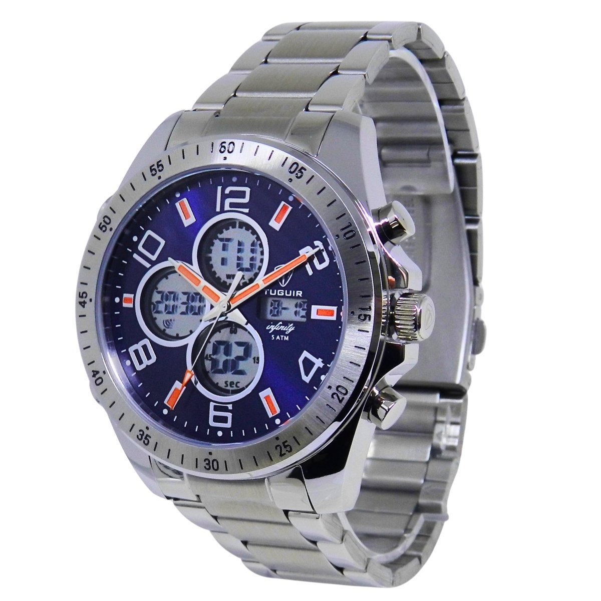 Relógio Masculino de Aço Tuguir AnaDigi Infinity GCS-1274 Prata e Azul Prata 5