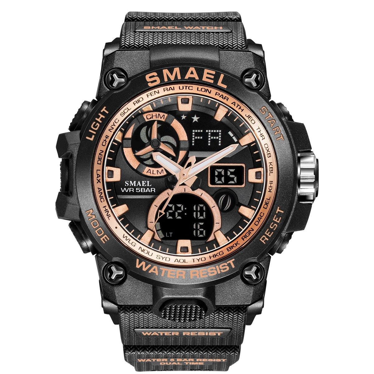 Relógio Masculino Smael AnaDigi 8011 Preto e Dourado