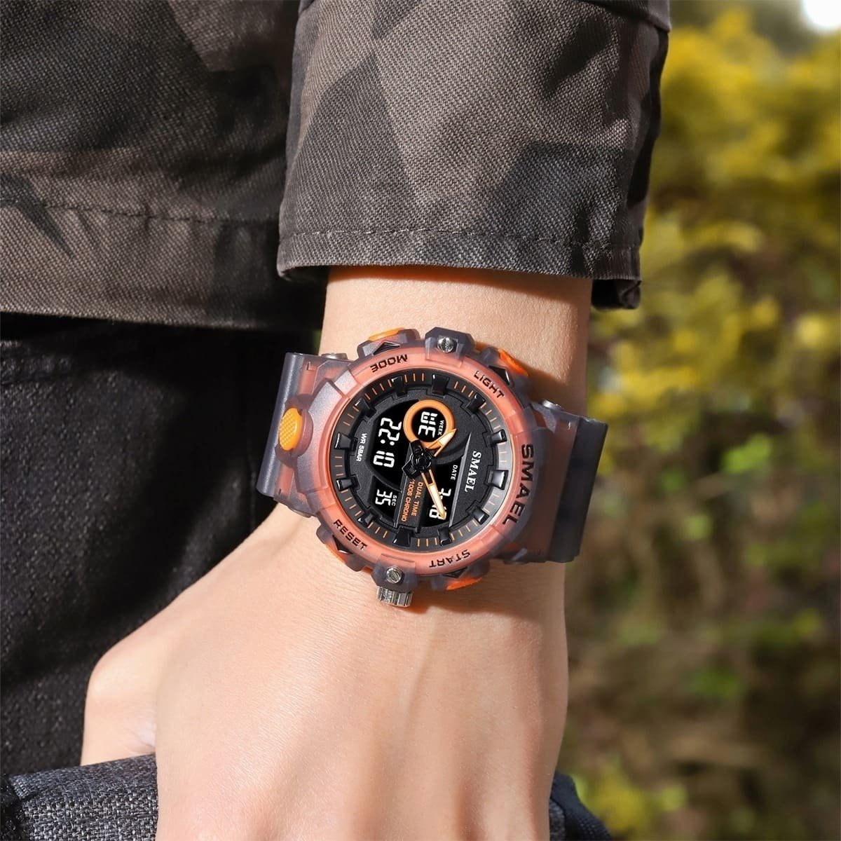 Relógio Masculino Smael AnaDigi 8081 Fume e Laranja Preto/Laranja 2