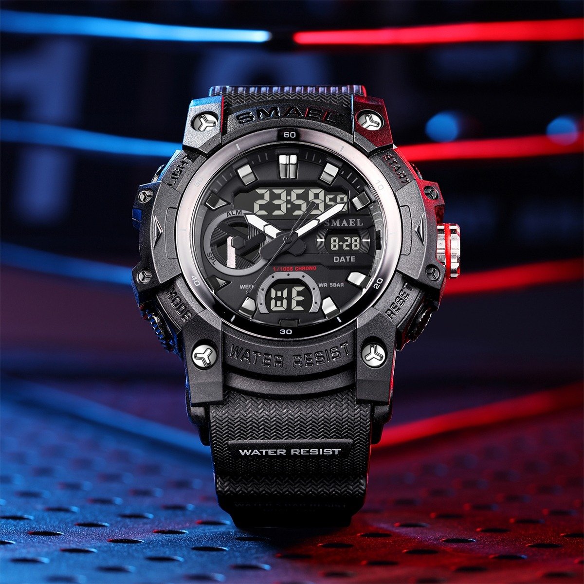 Relógio Masculino Smael AnaDigi 8086 Preto Preto 2