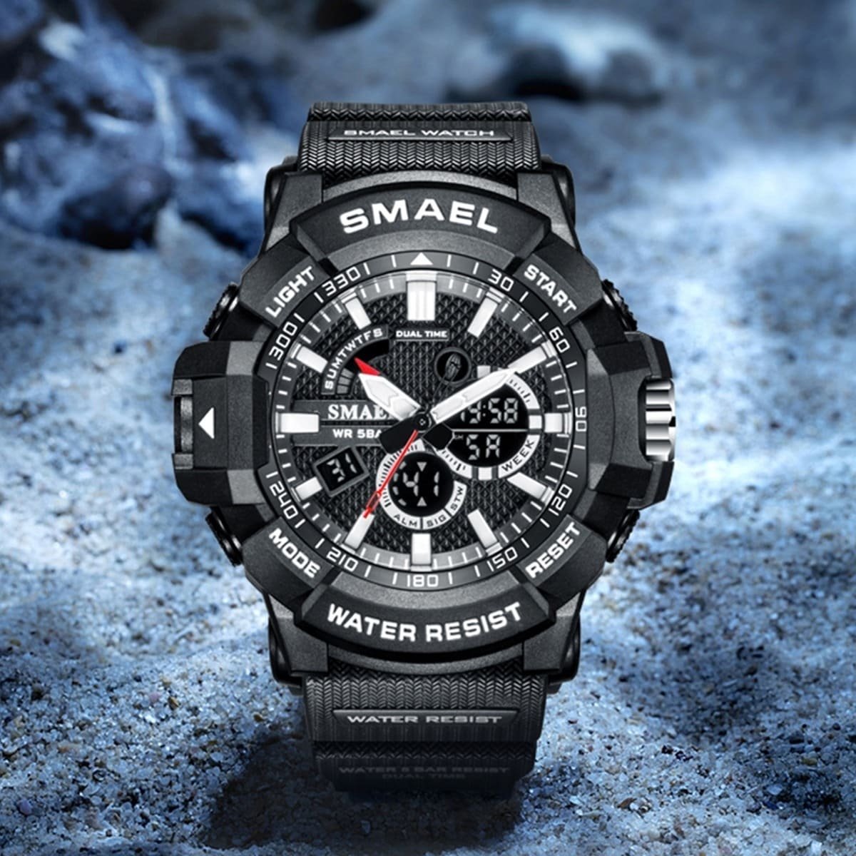 Relógio Masculino Smael AnaDigi 8036 Preto e Branco Preto 3