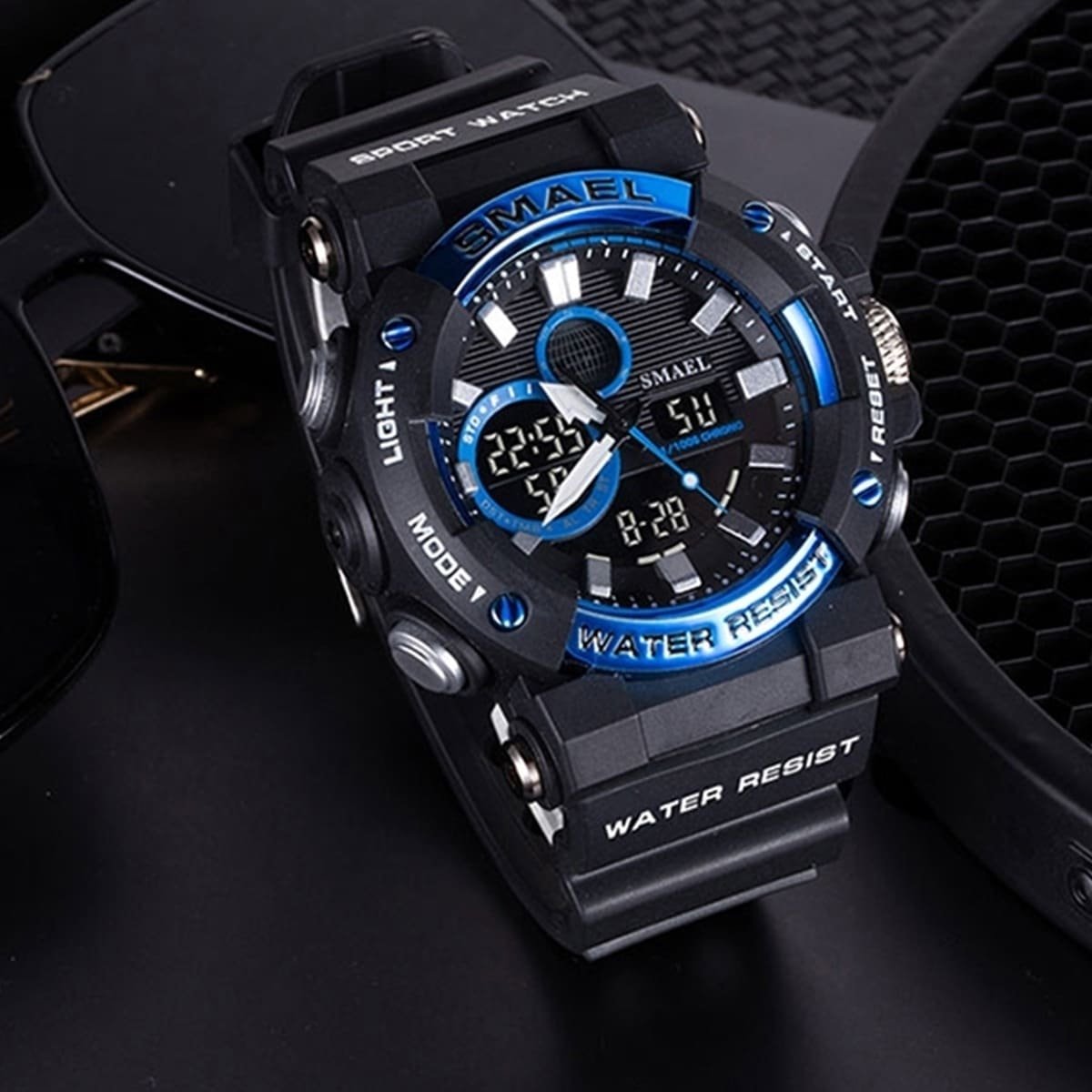 Relógio Masculino Smael AnaDigi 8048 Preto e Azul Preto 2