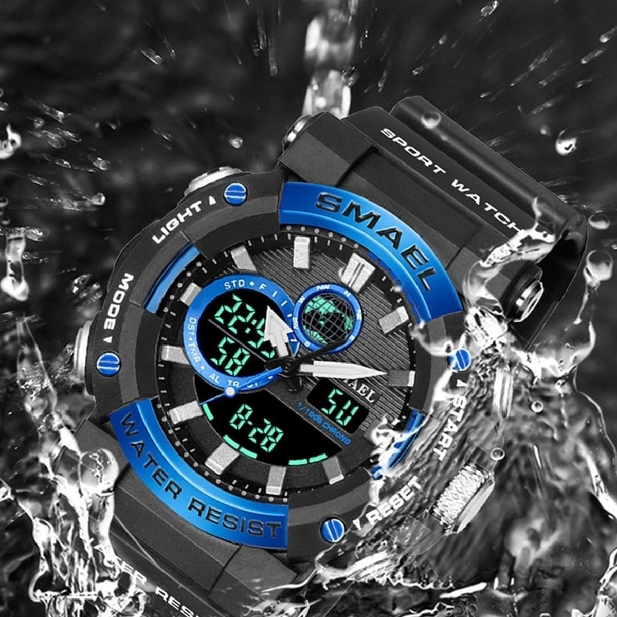 Relógio Masculino Smael AnaDigi 8048 Preto e Azul Preto 3