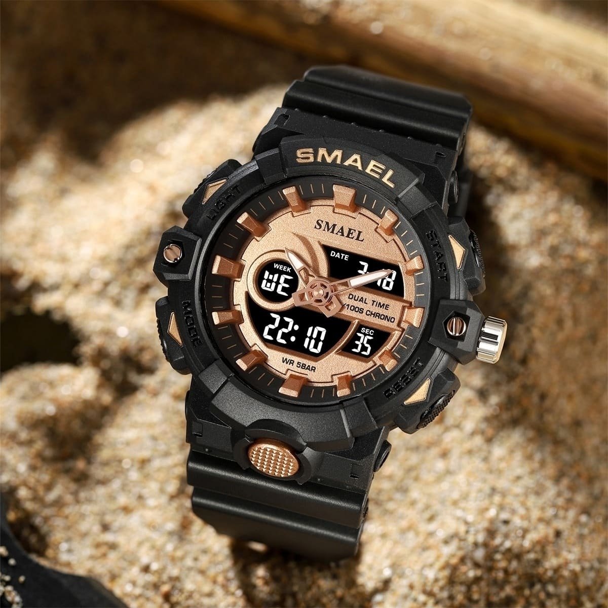 Relógio Masculino Smael AnaDigi 8081 Preto e Rose Preto 2