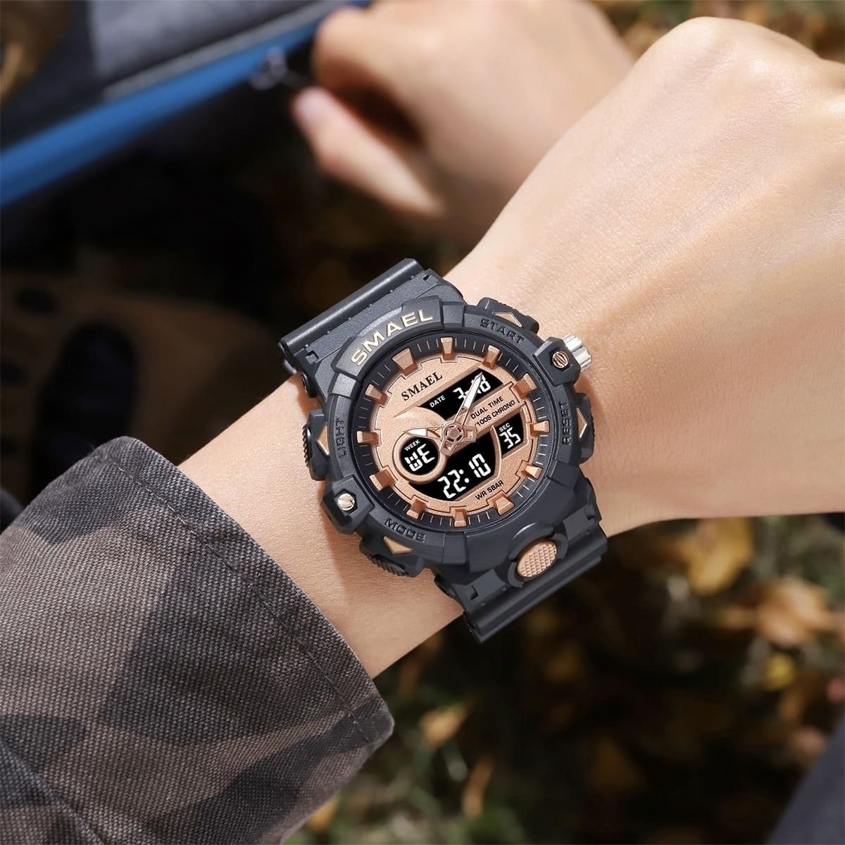 Relógio Masculino Smael AnaDigi 8081 Preto e Rose Preto 3