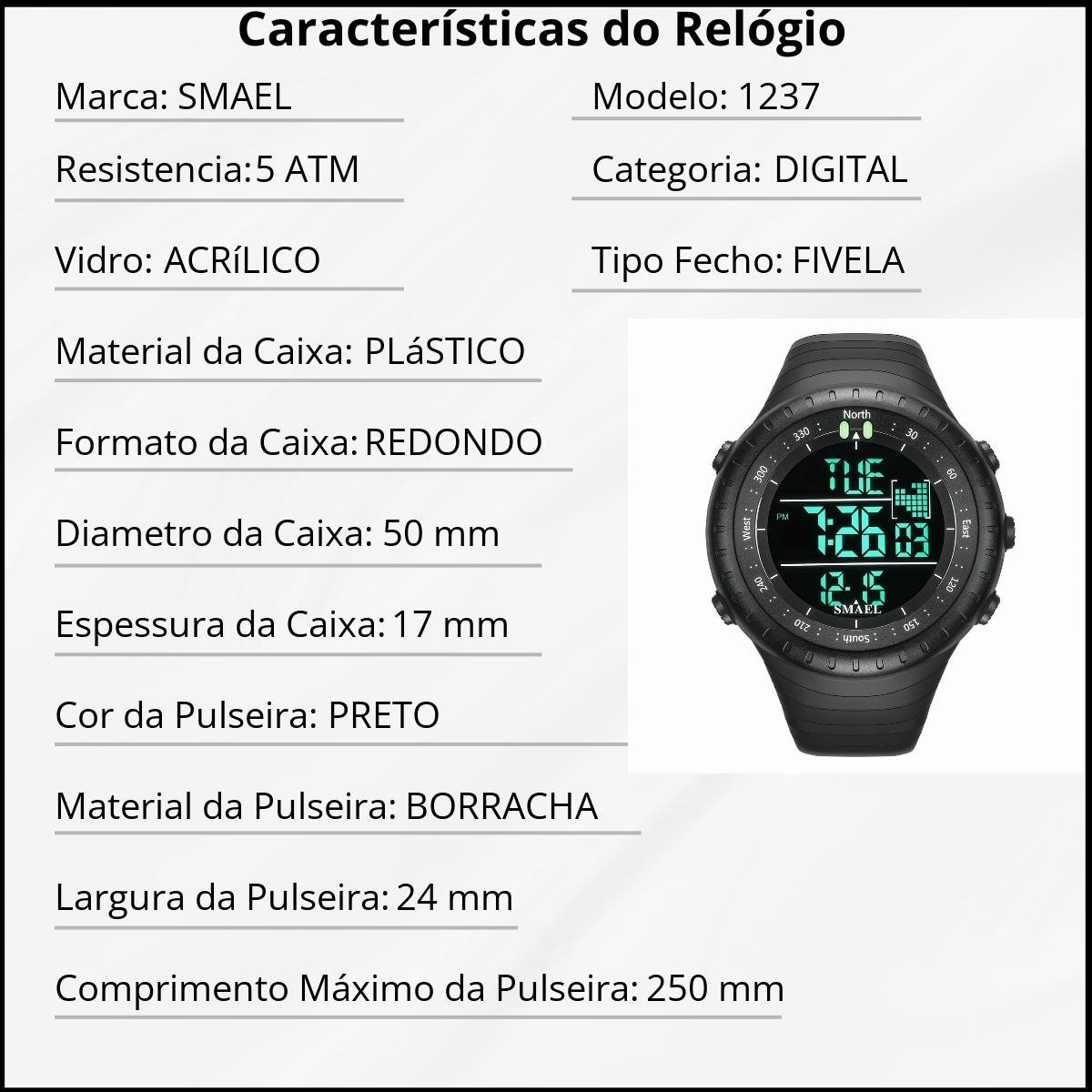 Relógio Masculino Smael Digital 1237 Preto Preto 2